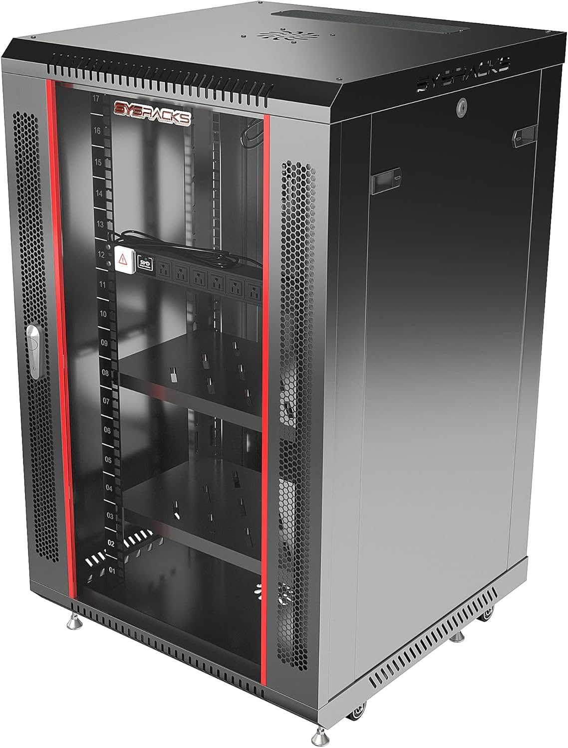 Server Rack – 22U - Wall Mount Rack - Locking Cabinet for Network - Electronics - Security - Audio - Video - AV Equipment - Data Rack - Legs/Power Strip/Shelf/Fan - 24-Inch Deep Sysracks