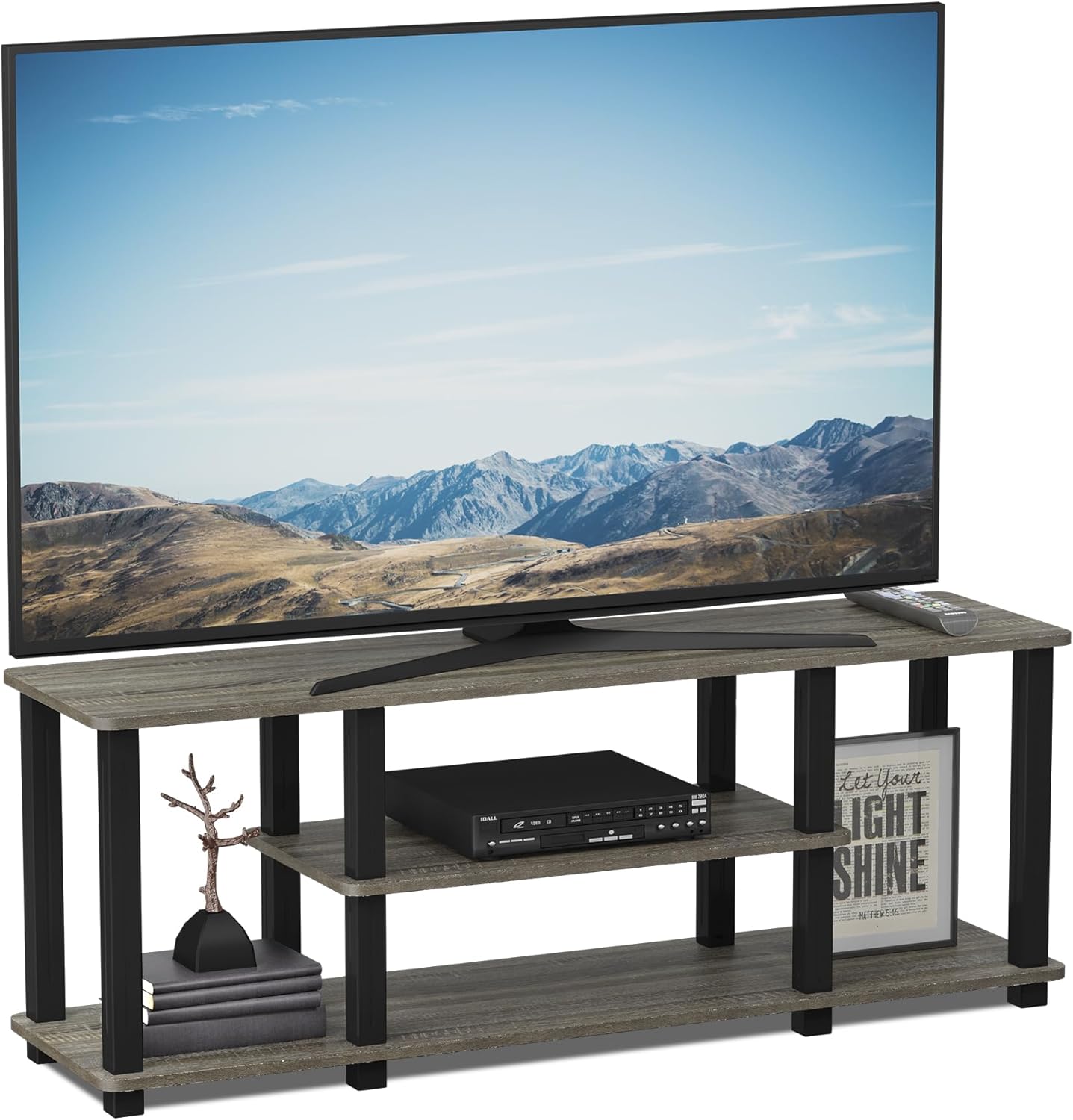 Furinno Turn-N-Tube No Tools 3D 3-Tier Entertainment TV Stand up to 50 inch TV, Round Tubes, French Oak Grey/Black