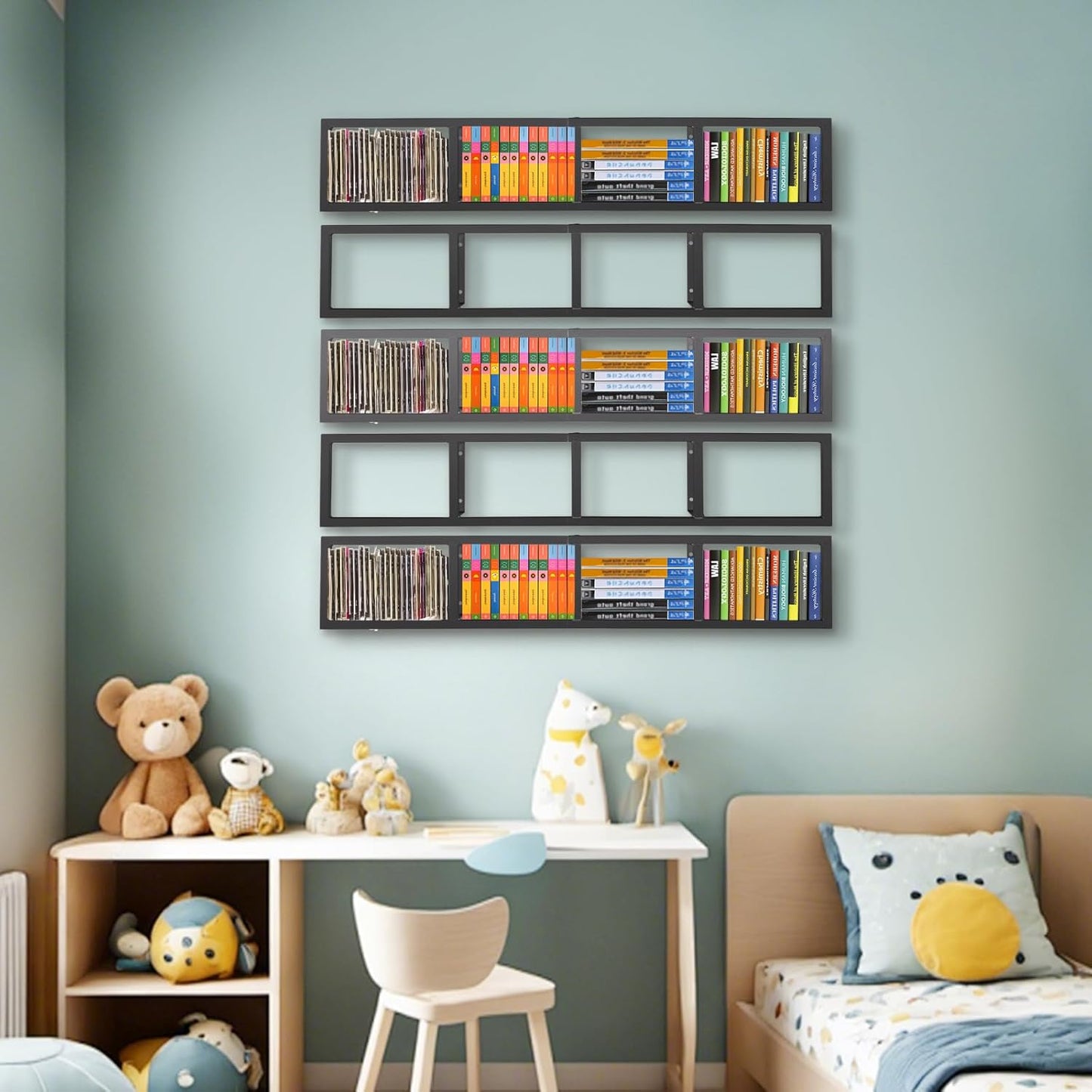 3 Pcs 34Inch CD DVD Storage Shelf Wall Mount Media Cube Storage Rack, Audio Video Game Book Organizer Shelf, Black Floating Shelves,Wall-Mounted Bookshelf for Home Bedroom Living Room Office
