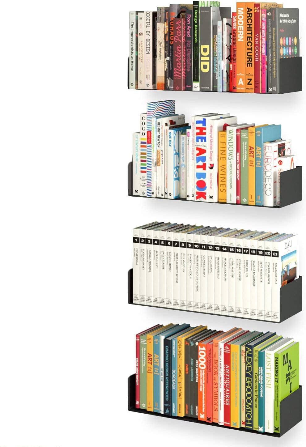Wallniture Bali Black Floating Shelves for Wall, CD DVD Storage Shelves and Metal Bookshelf Set of 4