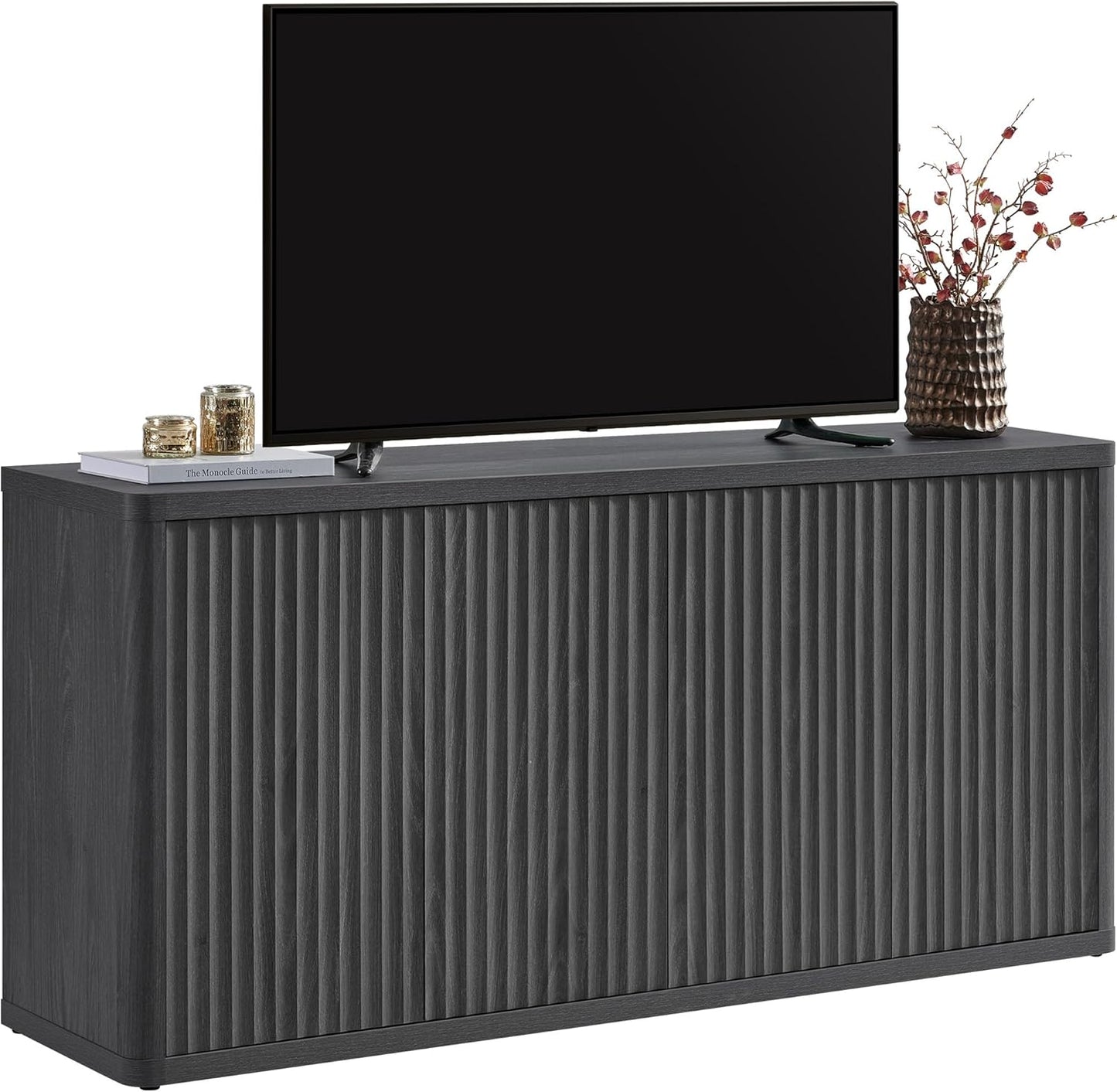 SICOTAS TV Stands for Living Room - Entertainment Center with Storage for 65 Inch TV Modern Television Stands Long Fluted Console Cabinet Large Media Console for Bedroom Living Room, Grey Alder