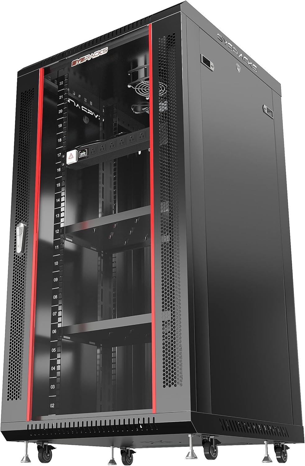 Server Rack – 22U - Wall Mount Rack - Locking Cabinet for Network - Electronics - Security - Audio - Video - AV Equipment - Data Rack - Legs/Power Strip/Shelf/Fan - 24-Inch Deep Sysracks