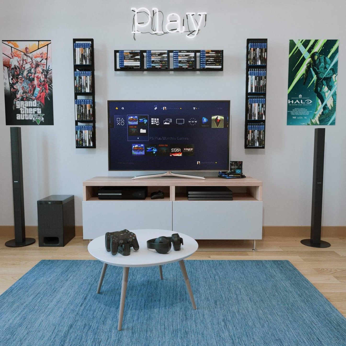 You Have Space Black Floating Shelves for Wall, 34 Inch Video Games CD DVD Storage Shelves, Cube Storage Organizer Shelf Set of 5