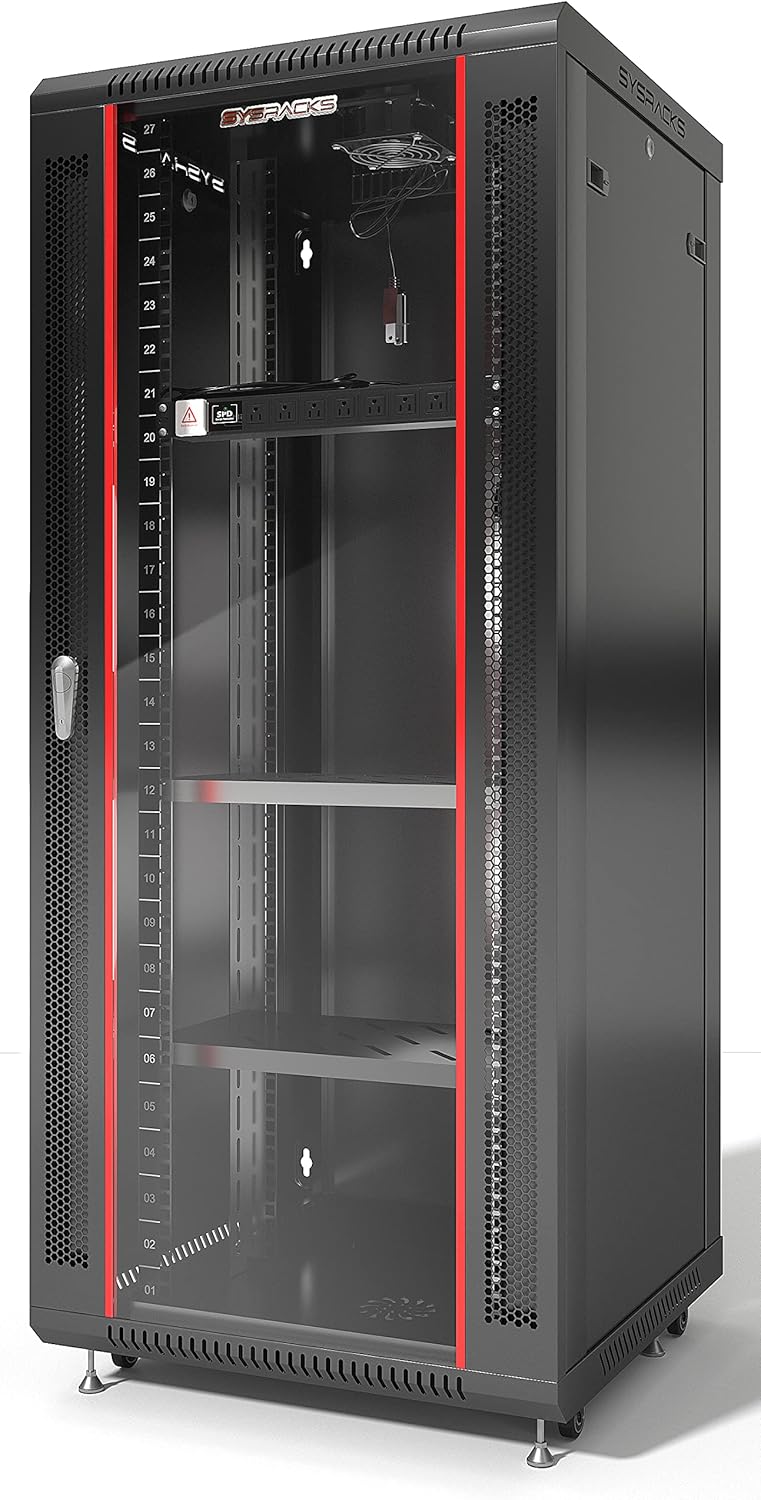 Server Rack – 22U - Wall Mount Rack - Locking Cabinet for Network - Electronics - Security - Audio - Video - AV Equipment - Data Rack - Legs/Power Strip/Shelf/Fan - 24-Inch Deep Sysracks