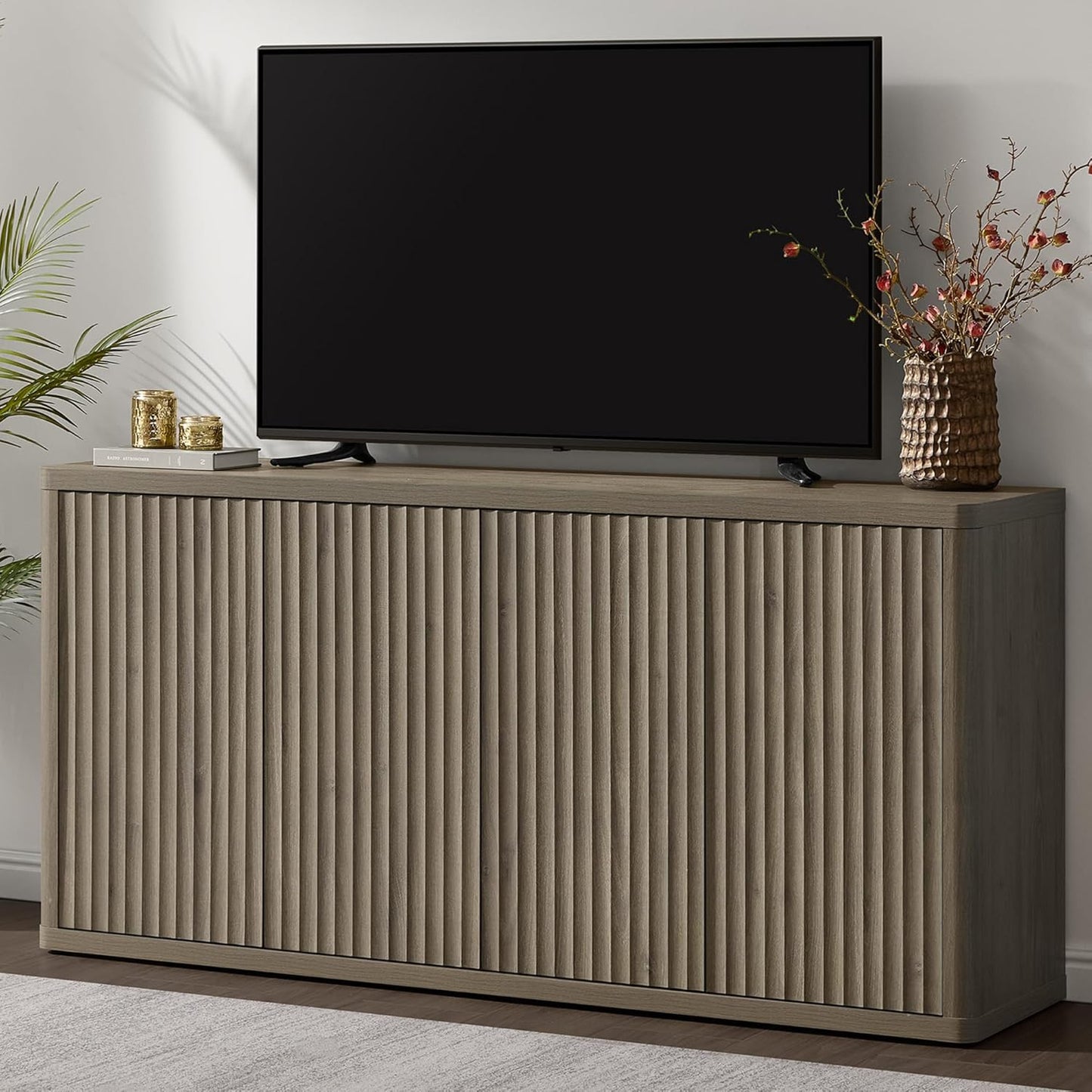 SICOTAS TV Stands for Living Room - Entertainment Center with Storage for 65 Inch TV Modern Television Stands Long Fluted Console Cabinet Large Media Console for Bedroom Living Room, Grey Alder