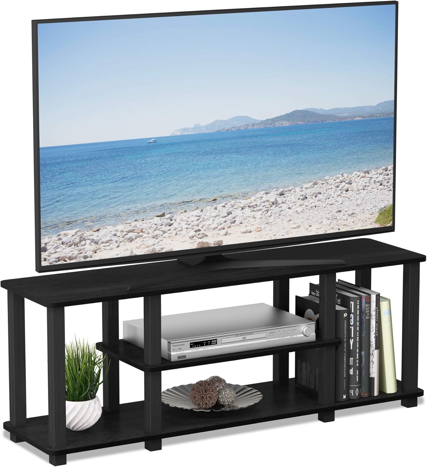 Furinno Turn-N-Tube No Tools 3D 3-Tier Entertainment TV Stand up to 50 inch TV, Round Tubes, French Oak Grey/Black