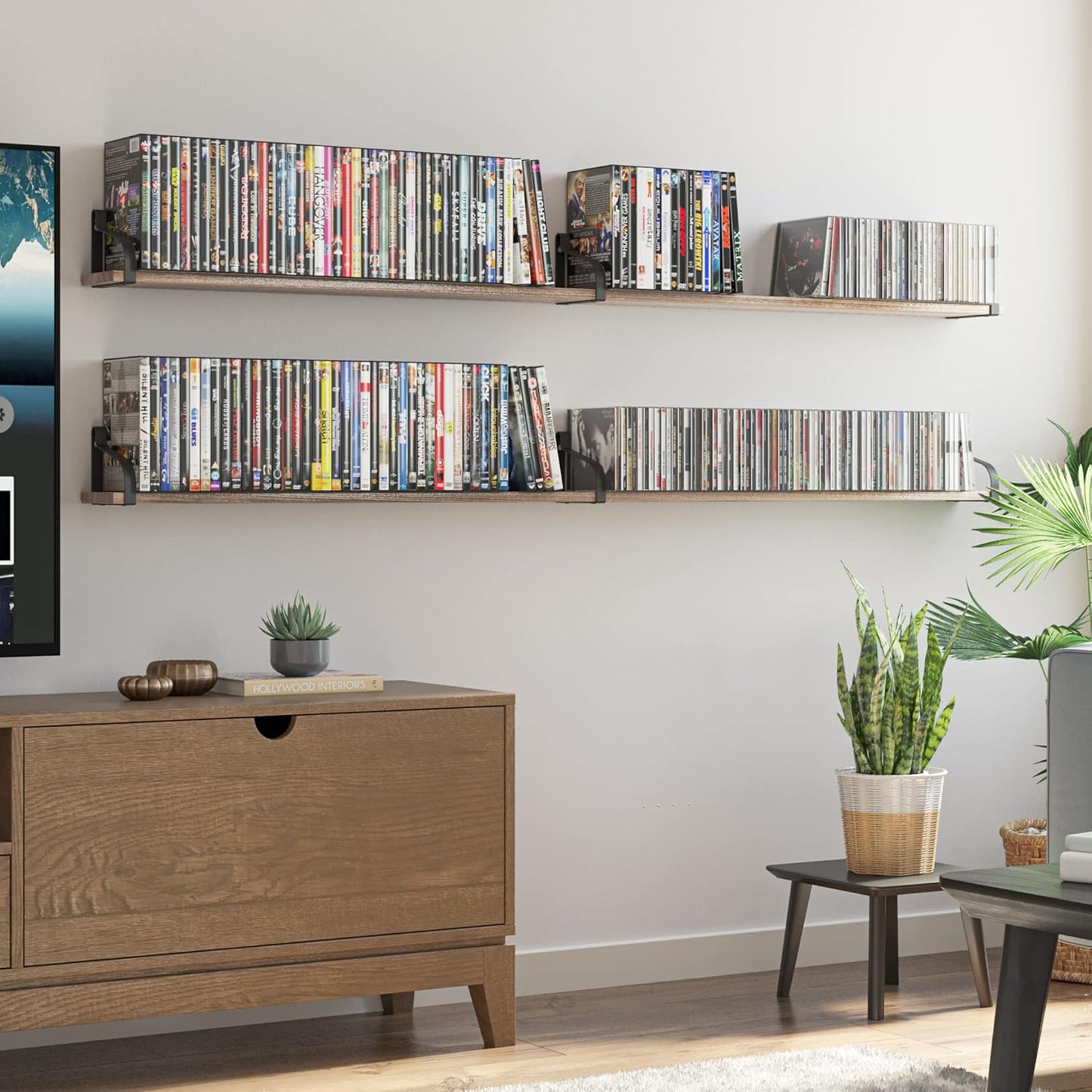 You Have Space Prato 60"x 4.5" Floating Shelves for Wall Decor, DVD CD Storage Shelf for Wall, Kitchen Floating Shelf, Floating Book Shelves for Wall, CD DVD Storage Shelves Burnt Set of 2
