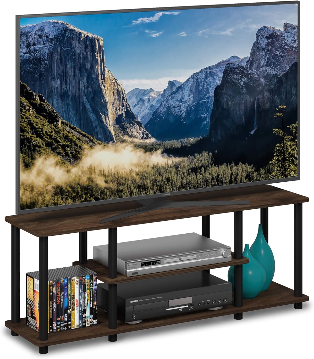 Furinno Turn-N-Tube No Tools 3D 3-Tier Entertainment TV Stand up to 50 inch TV, Round Tubes, French Oak Grey/Black