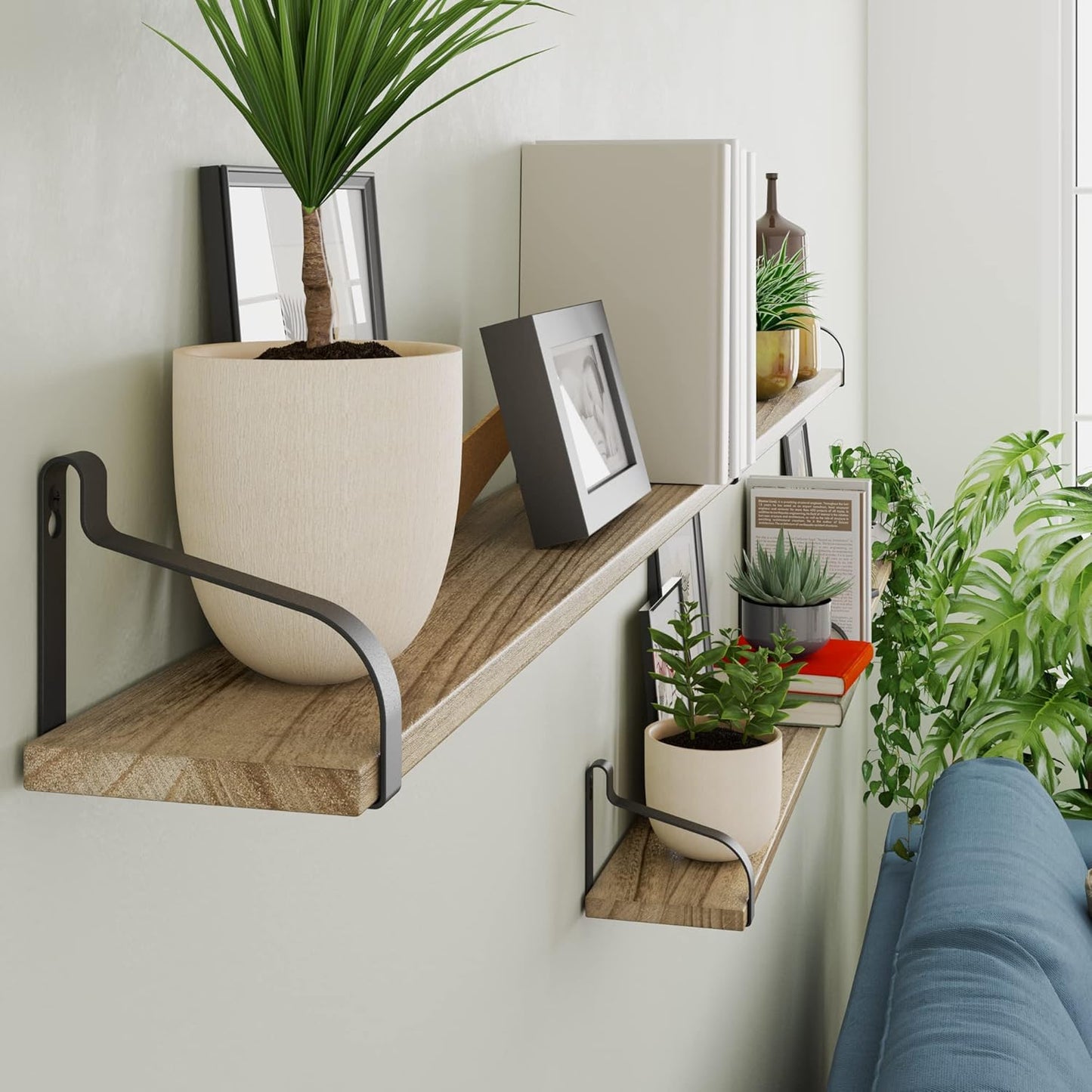 You Have Space Prato 60"x 4.5" Floating Shelves for Wall Decor, DVD CD Storage Shelf for Wall, Kitchen Floating Shelf, Floating Book Shelves for Wall, CD DVD Storage Shelves Burnt Set of 2