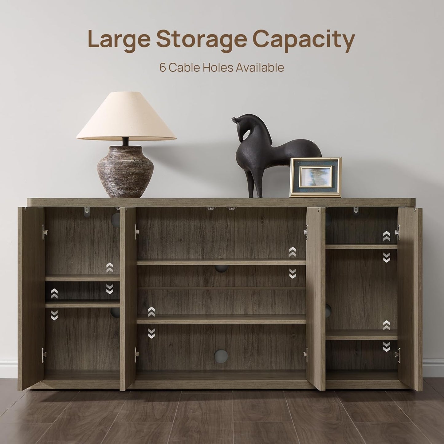 SICOTAS TV Stands for Living Room - Entertainment Center with Storage for 65 Inch TV Modern Television Stands Long Fluted Console Cabinet Large Media Console for Bedroom Living Room, Grey Alder